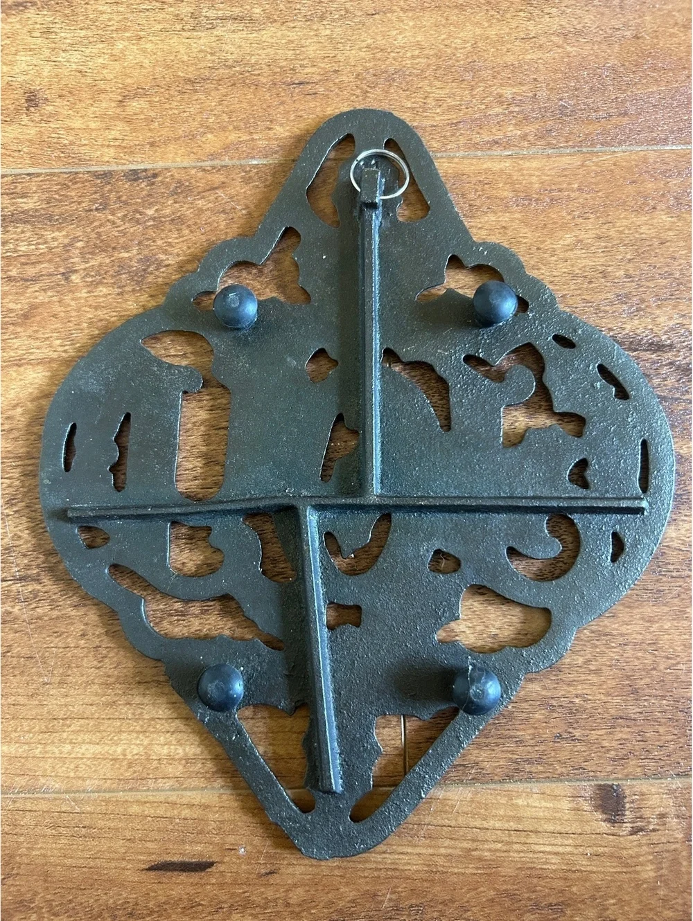 Vintage Cast Iron 'Joy' Trivet with Holly Leaf Design